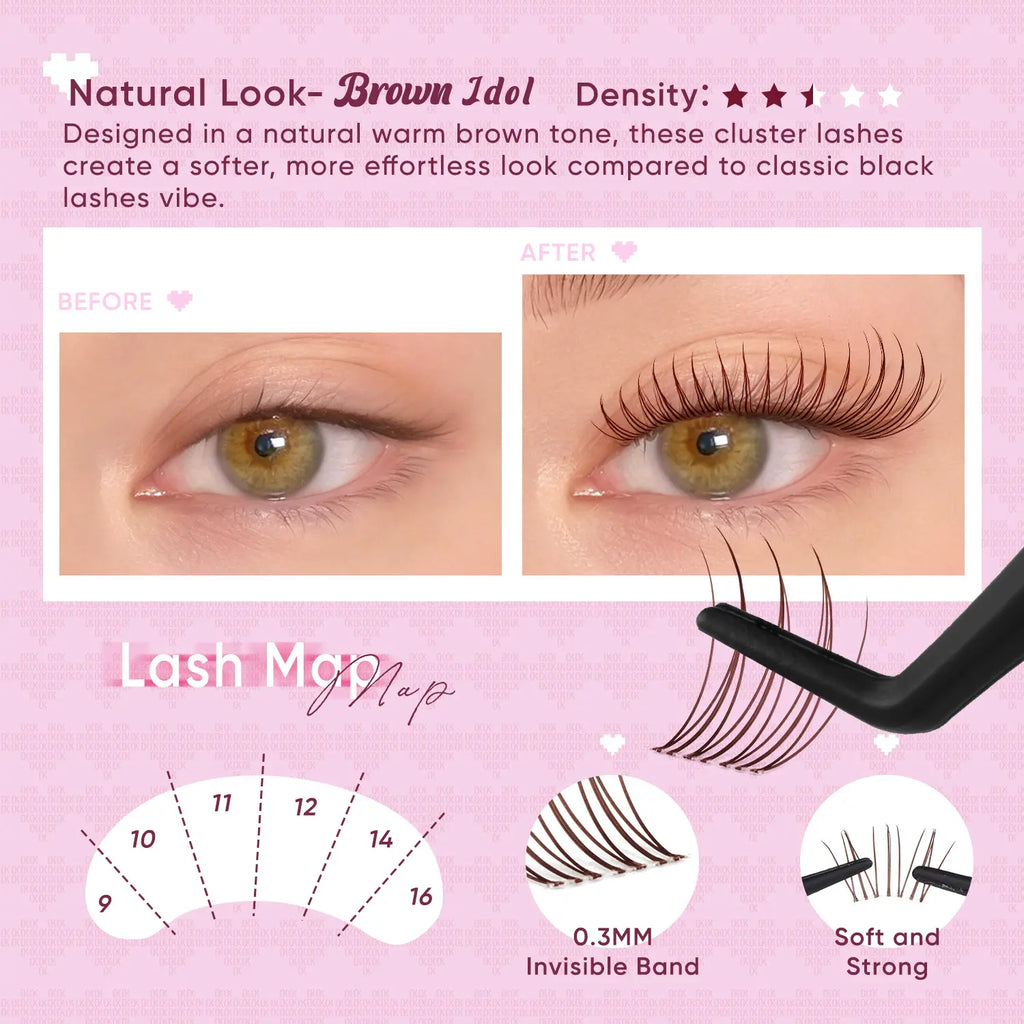 OKAYLOVE Idol Black| Brown Idol Lash Clusters Kit | D Curl Wispy Lash Extension Kit | Lightweight Look Like Real Lashes DIY Eyelash at Home for Natural Makeup Girl Gifts #backtoschool #sohochic