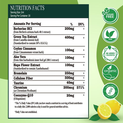 GLP-1 Supplement Liquid Drops, GLP 1 Activated Fiber, with 800 mg Berberine, Ceylon Cinnamon, Green Tea, Bromelain, Natural GLP-1 Support Gut and Digestive Health Immune and Energy Support