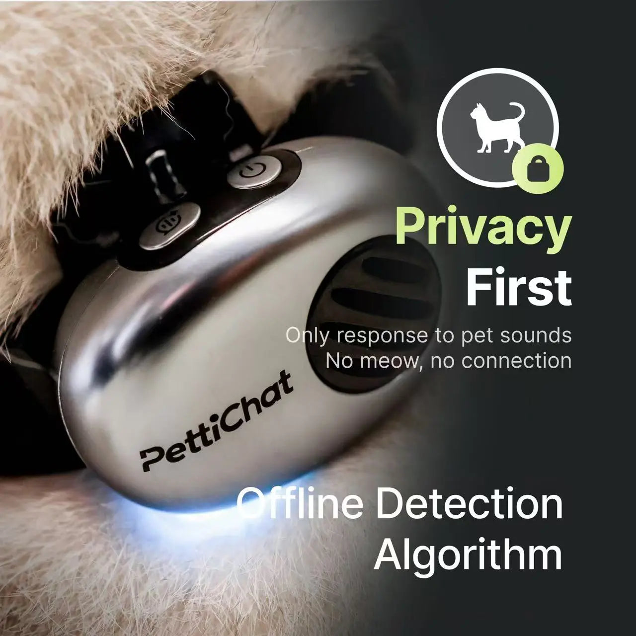 PettiChat Pet Translator Collar for Cats & Dogs – Real-time voice translation, hybrid location tracker, IP65 waterproof, lightweight AI communicator (27.2 g) with interactive conversation, magnetic charging system, portable and easy charging