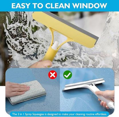 New 3-in-1 Window Squeegee Cleaner with Built-in Spray Bottle & Brush - Refillable for Shower Glass, Mirrors, Car Windows - All-Purpose Streak-Free Cleaning Tool—XDX