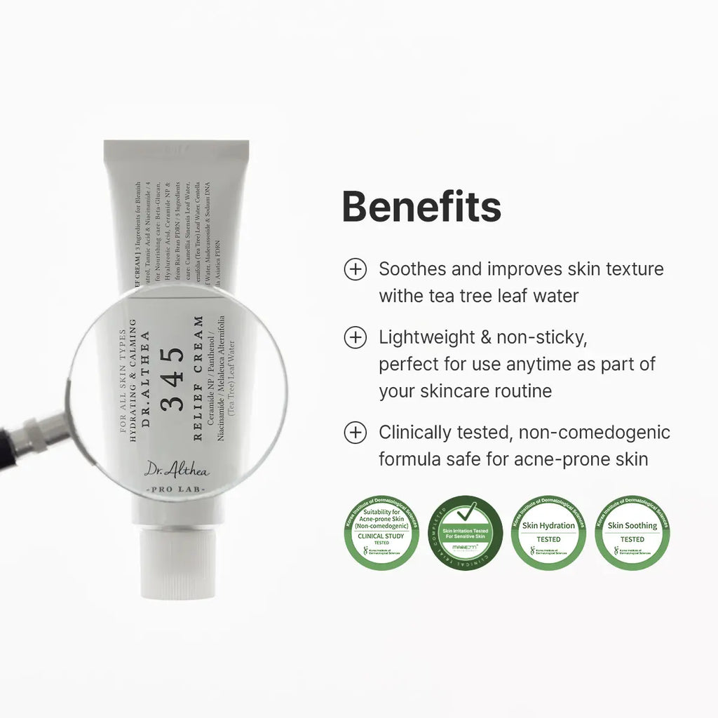 [Dr.Althea Official] 345 Relief Cream - Daily Face Moisturizer, Blemish Relief Care, Soothing Recovery, Vegan Korean Skincare