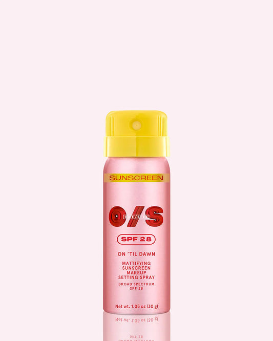 ONE/SIZE On ’Til Dawn Mattifying Sunscreen Makeup Setting Spray SPF 28 Travel Size 1.05 oz - Sets Makeup for 16hrs, Sweat Resistant, Water Resistant, Easy to Reapply