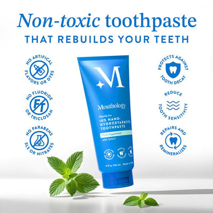 Mouthology 10% Nano-Hydroxyapatite Toothpaste | Fluoride-Free Enamel Care, Fresh Mint, Made in USA, Gentle Formula, Safe For All Oral